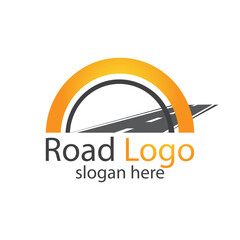 Road logo creative design. Asphalt road way. Road highway logotype emblem template vector illustration