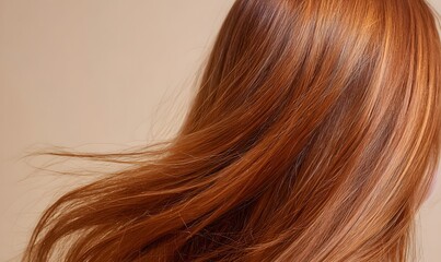 Fototapeta premium shiny red hair. Against a beige background