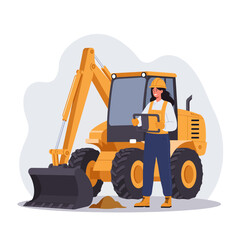 Operator and excavator at work