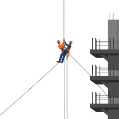 Rigging crew descends unfinished building