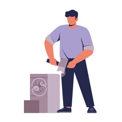 Stone carver shaping a monument