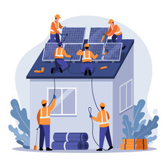 Solar panel installation team at work