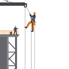 Suspended worker descending near bridge