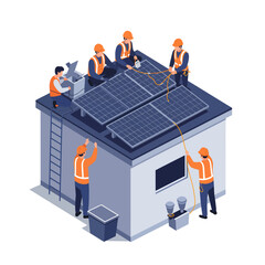 Solar panel installation team on rooftop