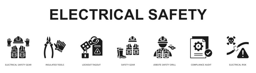 Electrical Safety Modern and clean web banner illustration featuring thematic icons for visual communication