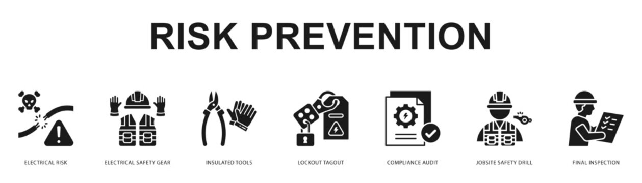 Risk Prevention Modern and clean web banner illustration featuring thematic icons for visual communication