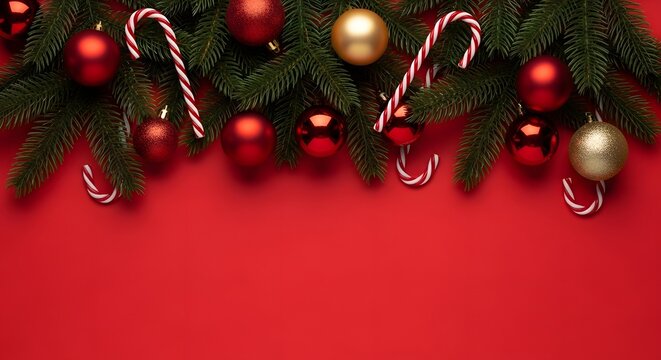 Festive christmas garland with ornaments and candy canes