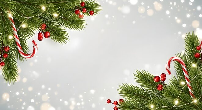 Festive christmas eve border with lights and candy canes