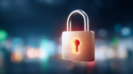 A realistic digital padlock representing security and protection in a modern tech environment.