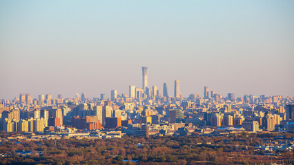 Aerial panorama of Beijing city skyline at dusk, China