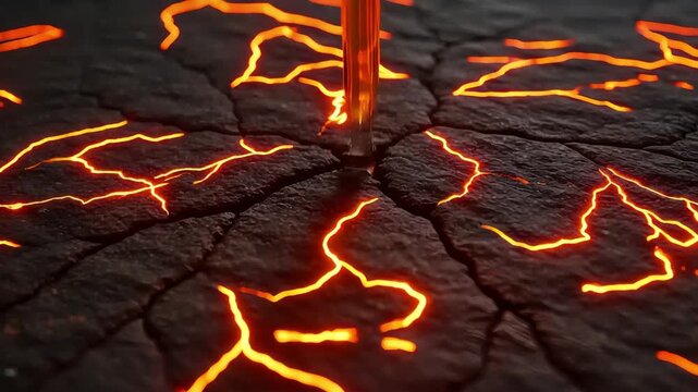 Molten Lava Flowing Through Cracked Earth Creating Fiery Patterns.