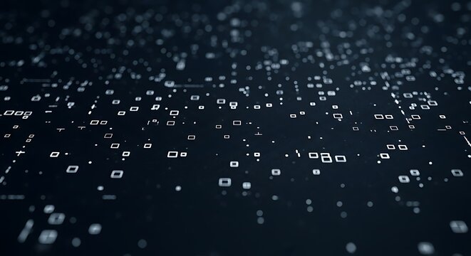 Abstract digital data stream with binary code on dark background