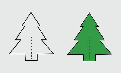 Christmas Tree Outline and Filled Icon with Symmetry Line