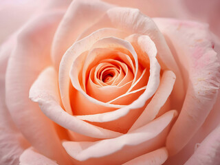 Soft peach rose in full bloom captured in close macro with delicate petals under gentle natural light, romantic floral background for beauty designs.