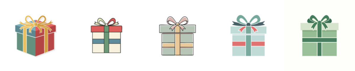 Holiday Gift Box Vector Set Christmas Present Collection Multi Style Flat Illustration Design