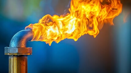 Flame Eruption from Gas Pipe Industrial Facility Fire Safety Inspection Controlled Environment Close-Up View Energy Efficiency