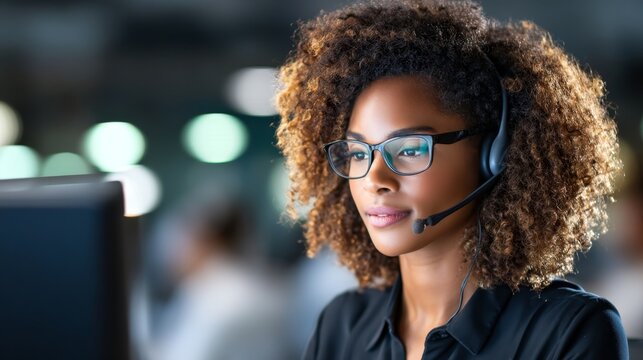 Busy Businesswoman Providing Live Chat Support on Computer in Modern Co-working Space - Powered by Adobe