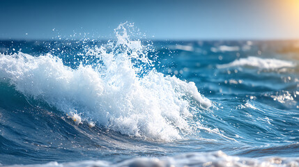 Obraz premium A stunning view of ocean waves crashing against the shore, showcasing the beauty and power of nature at its finest.