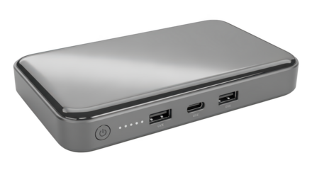 Sleek Grey Power Bank With Usbc And Usba Ports