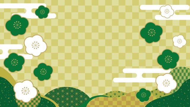 和柄と揺れる梅の和風動画背景/市松模様・緑