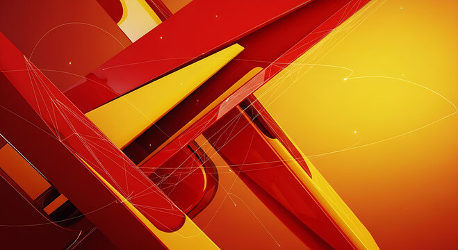 Abstract background featuring dynamic, glossy red and yellow geometric shapes and sleek lines, creating a sense of energy, speed, and modern design.
