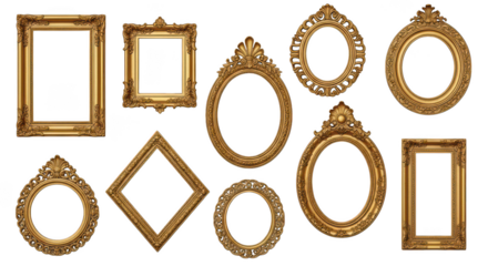 Collection Of Ornate Golden Picture Frames On Black Background