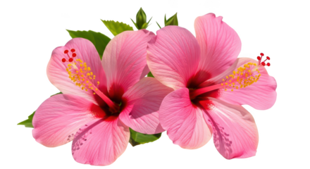 Two Pink Hibiscus Flowers Isolated On Black Background