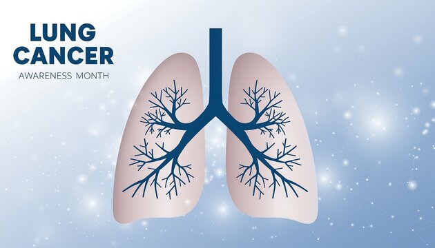 Illustration of human lungs with branching bronchioles symbolizing lung cancer awareness and medical research against disease