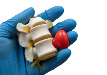 Human spine model with red lesion isolated on transparent background