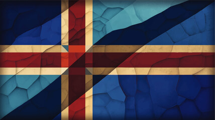 Obraz premium Abstract Icelandic Flag Art – Vintage Stone Texture, Geometric Grunge Design, Vibrant Blue Red Gold Background for Creative Projects