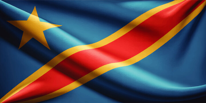 Democratic Republic of the Congo Flag Waving in Wind – High Resolution, Realistic Texture, Blue Background, National Symbol