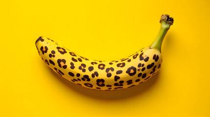 Leopard Print Banana on Solid Yellow Background