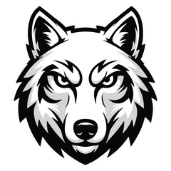 Powerful monochrome wolf head logo illustration for branding and design projects