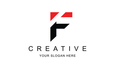 abstract black red F letter logo design.