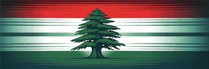 Artistic Lebanese Flag Illustration with Vibrant Cedar Tree, Red White Green Stripes, Grunge Brush Stroke Effect, Modern Design