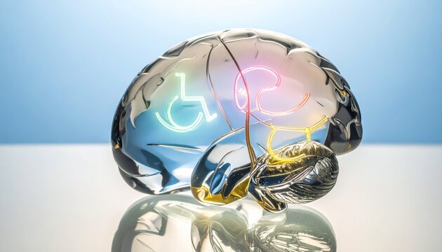 Brilliant brain concept symbolizing mental health, neurological diseases, and accessibility for all individuals needs support and understanding now
