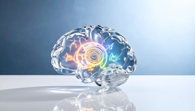 Spark innovative ideas with this glass brain design and vibrant colorful energy, perfect for neuroscience, technology, or mental health campaigns