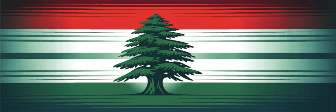 Artistic Lebanese Flag Illustration with Vibrant Cedar Tree, Red White Green Stripes, Grunge Brush Stroke Effect, Modern Design - Powered by Adobe