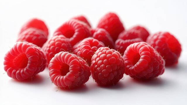 Red raspberries close-up on white surface