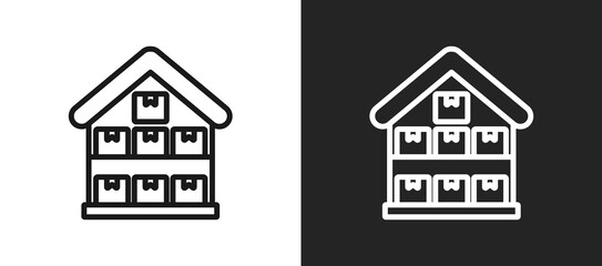 Warehouse Outline Icon In Black And White Filled Style