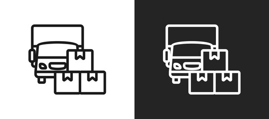 Delivery Van Outline Icon In Black And White Filled Style