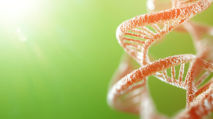 Close-up view of a DNA strand against a green background, symbolizing genetic research and biotechnology advancements.