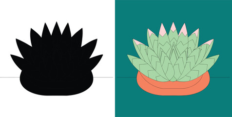 Vibrant succulent plant on contrasting backgrounds for modern designs, adding a touch of nature and artistic flair to any project with clean, bold lines