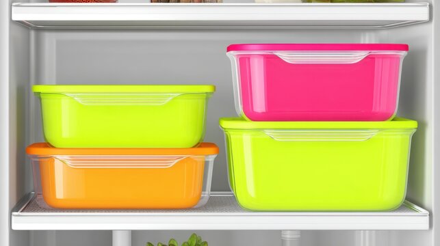 Organized food storage containers in a refrigerator modern kitchen product showcase indoor overhead view home organization tips