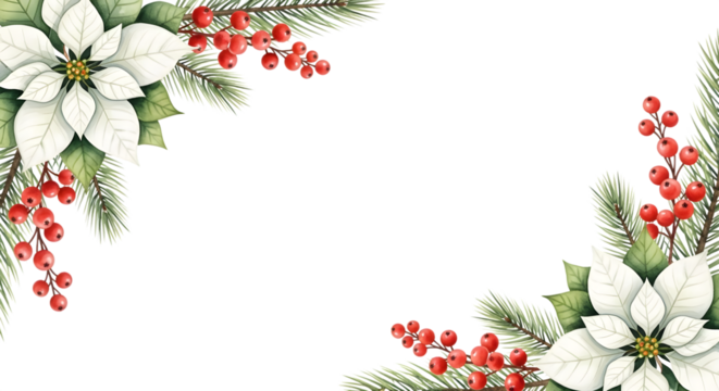 Poinsettia christmas border isolated on transparent background
