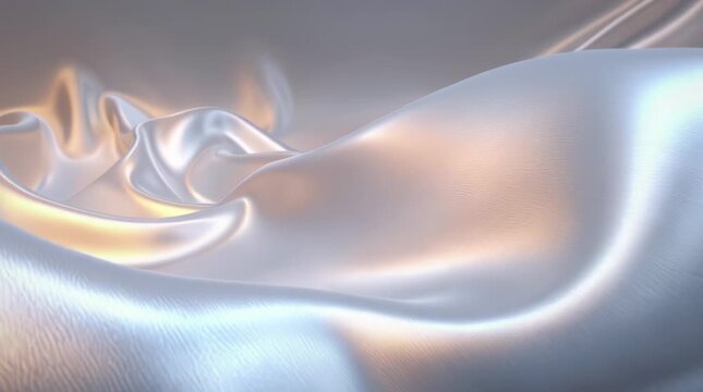 Animation of Surreal Fabric Sheet Bending and Folding in Zero Gravity, Futuristic Metallic Background