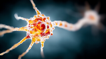 Detailed close-up of a neuron showcasing its intricate structure and function in the nervous system, highlighting brain connectivity.