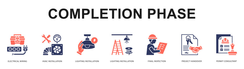 Completion Phase Modern and clean web banner illustration featuring thematic icons for visual communication