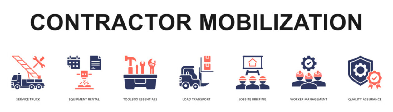 Contractor Mobilization Modern and clean web banner illustration featuring thematic icons for visual communication