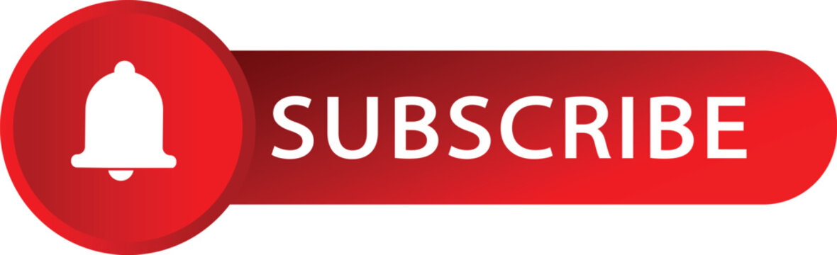A red subscribe button with a white bell icon on the left side of the button on a white background